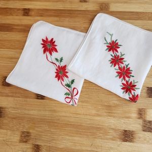 Vintage Embroidered Christmas Floral Hankies
